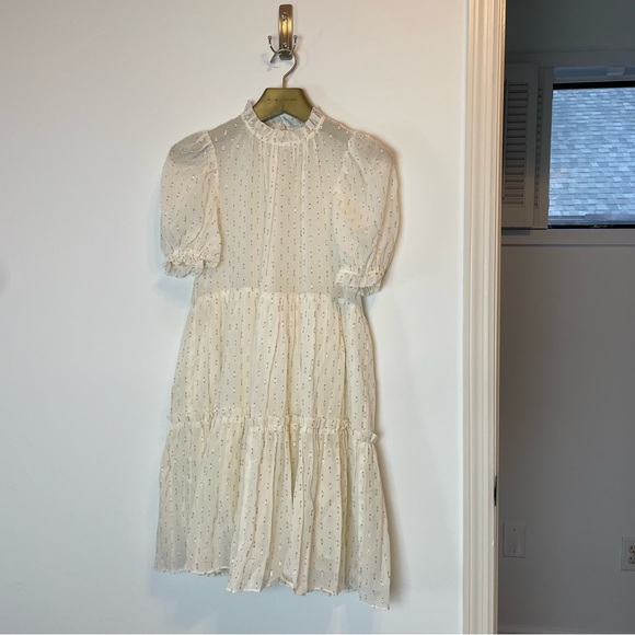 ULLA JOHNSON Dhalia Lurex Tiered Puff Sleeve Metallic Mini Dress \\ 0 - Picture 2 of 10